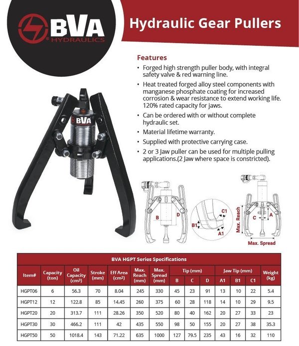 BVA HGPT06 Hydraulic Gear Puller 6t